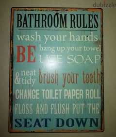 Bathroom rules tin plate 35*27 cm