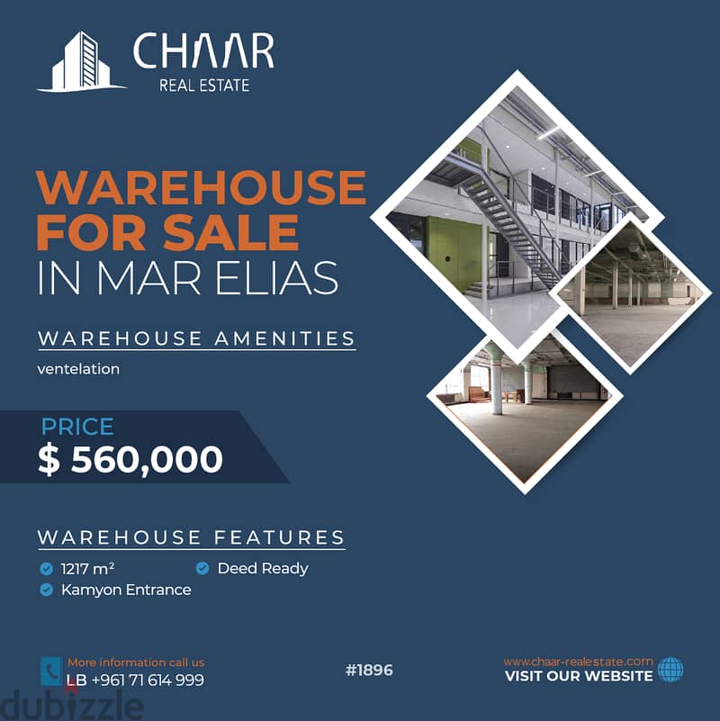 #R1896 - Immense Warehouse for Sale in Mar Elias 0