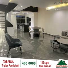 465000$!! Furnished Triplex Chalet for sale located in Tabarja