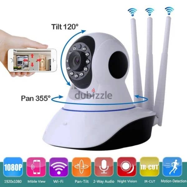 WiFi IP Camera 3 Antennas P2P 1080P/2.0MP Network Night Vision 360° 1