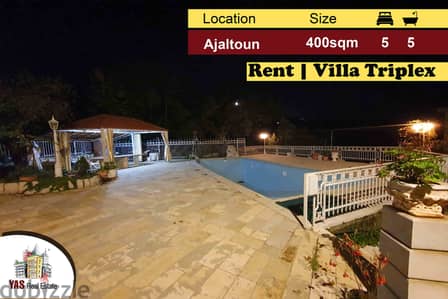 Ajaltoun 400m2 | 600m2 Terrace/Garden/Pool | Villa Triplex | Rent | DA