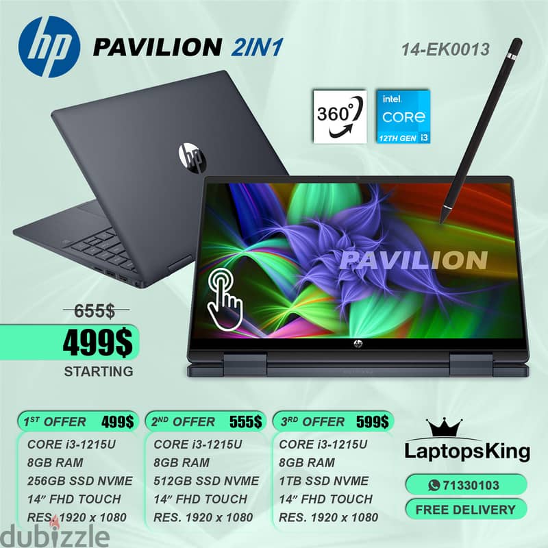 HP PAVILION X360 14-EK0013 CORE i3-1215U FLIP-TOUCH 14" 2in1 LAPTOPS 0