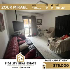 Apartment for sale in zouk mikael RB40