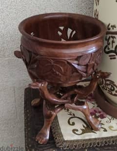 Hand carved Mohagany wood flower pot and stand. (Revised Price)