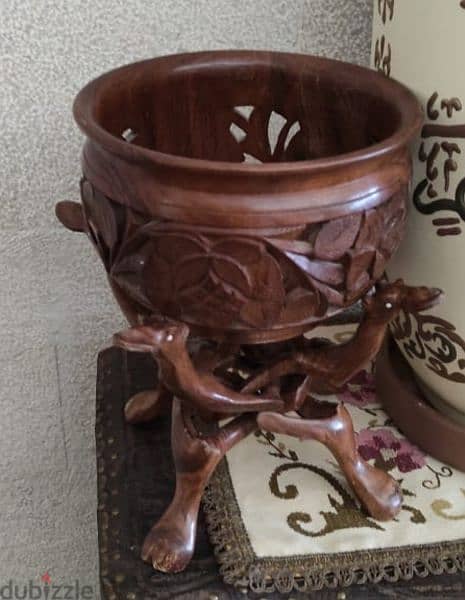 Hand carved Mohagany wood flower pot and stand. (Revised Price) 0