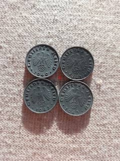 Set of Four German Nazi Coins WW II year 1940,41,42,43