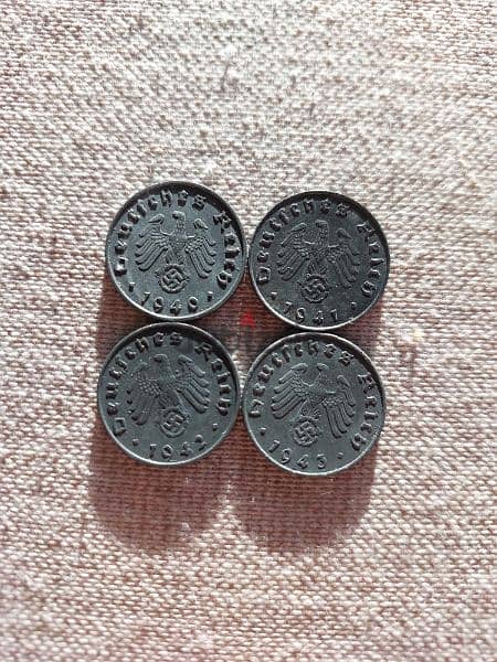 Set of Four German Nazi Coins WW II year 1940,41,42,43 0