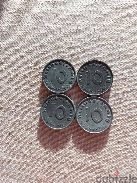 Set of Four German Nazi Coins WW II year 1940,41,42,43 1