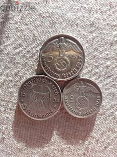 Set of 3 Nazi German Silver Coins ear of Hitler in world War 2