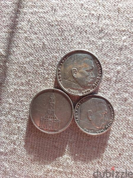 Set of 3 Nazi German Silver Coins ear of Hitler in world War 2 1