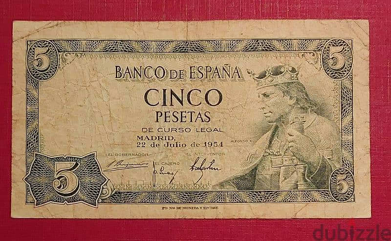 Spain 1954 5 Pesetas P-146 0