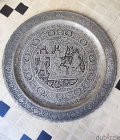 Antique silver brass tooled and etched tray