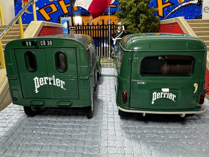 100$ OFF! 1/18 diecast Perrier Renault 4F4 & Citroën 2CV by Norev BOTH 5