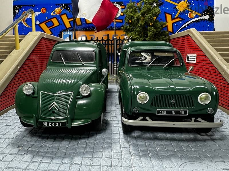 100$ OFF! 1/18 diecast Perrier Renault 4F4 & Citroën 2CV by Norev BOTH 6