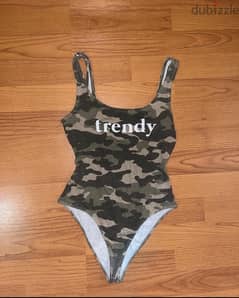 Letter Print Camo Bodysuit from Bershka