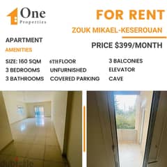 Spacious Apartment for RENT,in ZOUK MIKAEL/KESEROUAN.