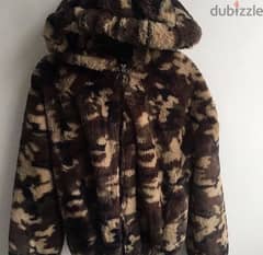 Camouflage faux fur coat from Bershka