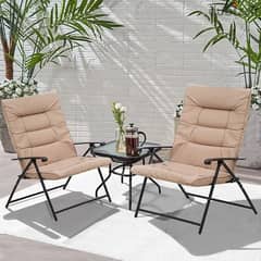 Suncrown Patio Padded Folding Chair Set Adjustable with Coffee table