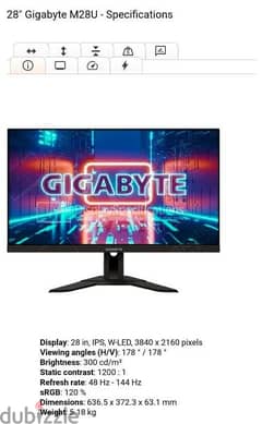 Gigabyte M28U 4k 144hz gaming monitor 28 inch