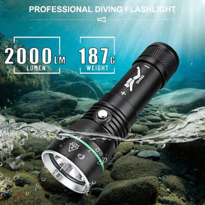 S3 Scuba Diving Flashlight, 2000 Lumen, 110m Diving Torch