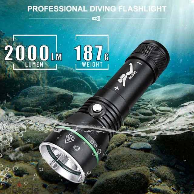 S3 Scuba Diving Flashlight, 2000 Lumen, 110m Diving Torch 0