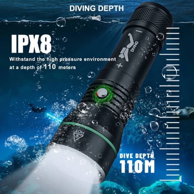 S3 Scuba Diving Flashlight, 2000 Lumen, 110m Diving Torch 3