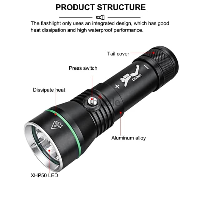 S3 Scuba Diving Flashlight, 2000 Lumen, 110m Diving Torch 9