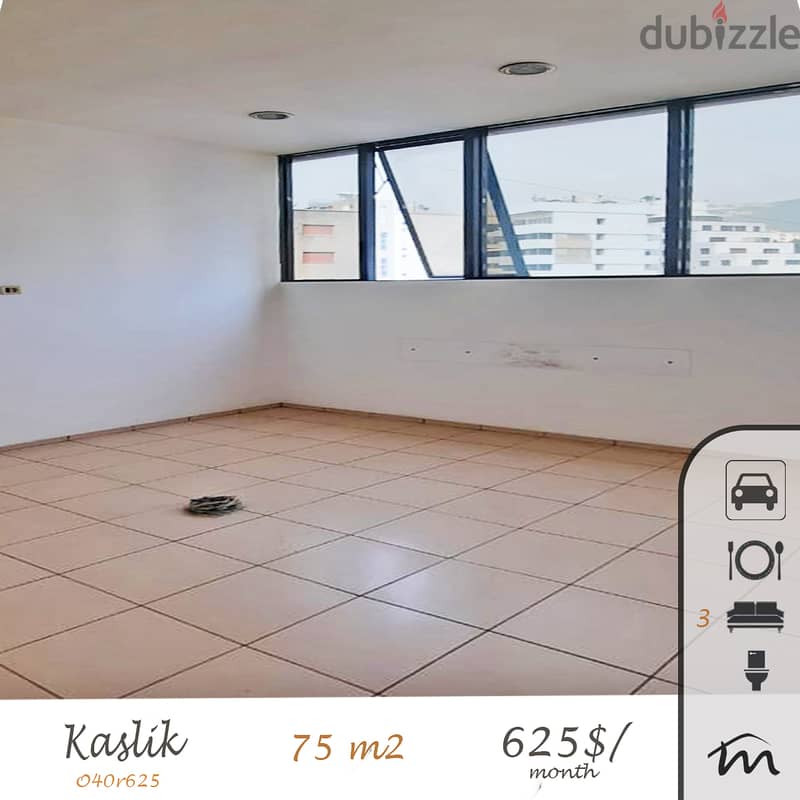 Kaslik | 75m² Office | 3 Rooms | Parking Spots 0