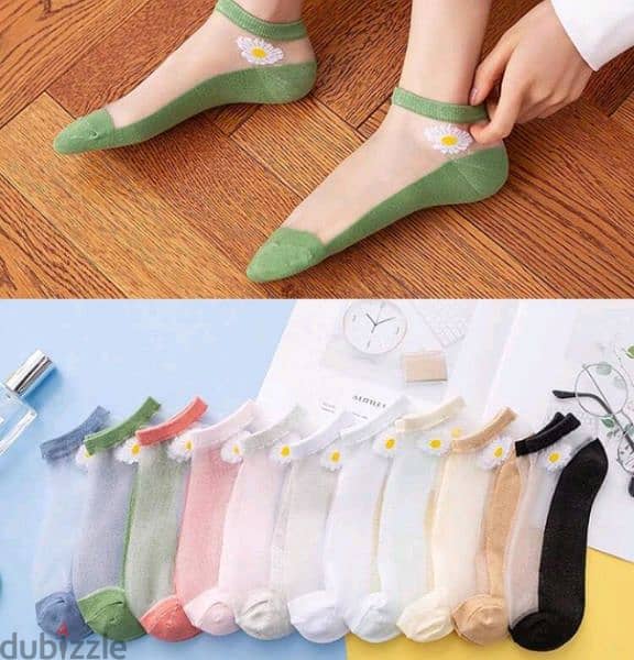 beautiful flower transparent women's socks 4