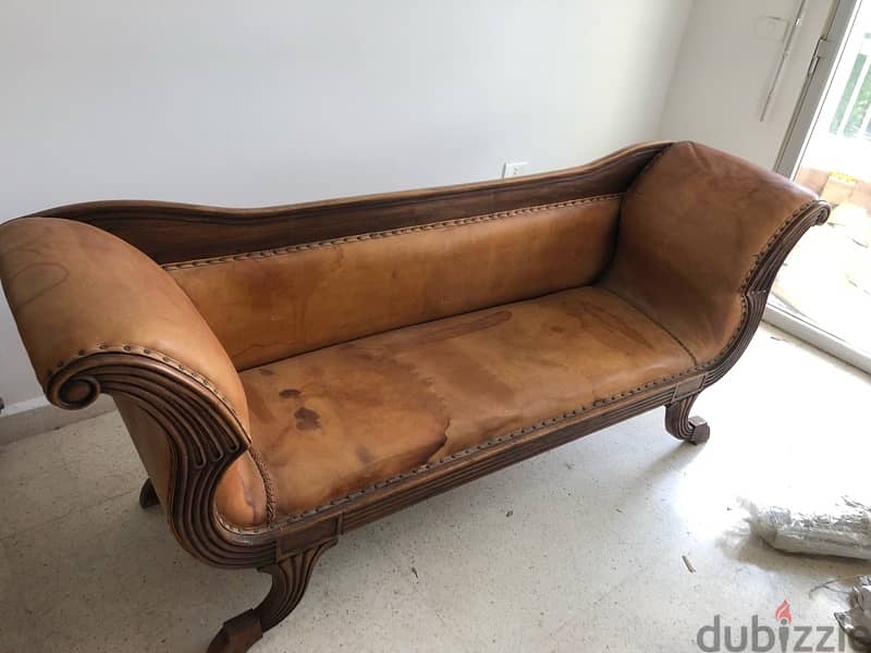 Massive wood leather sofa - Antique 0