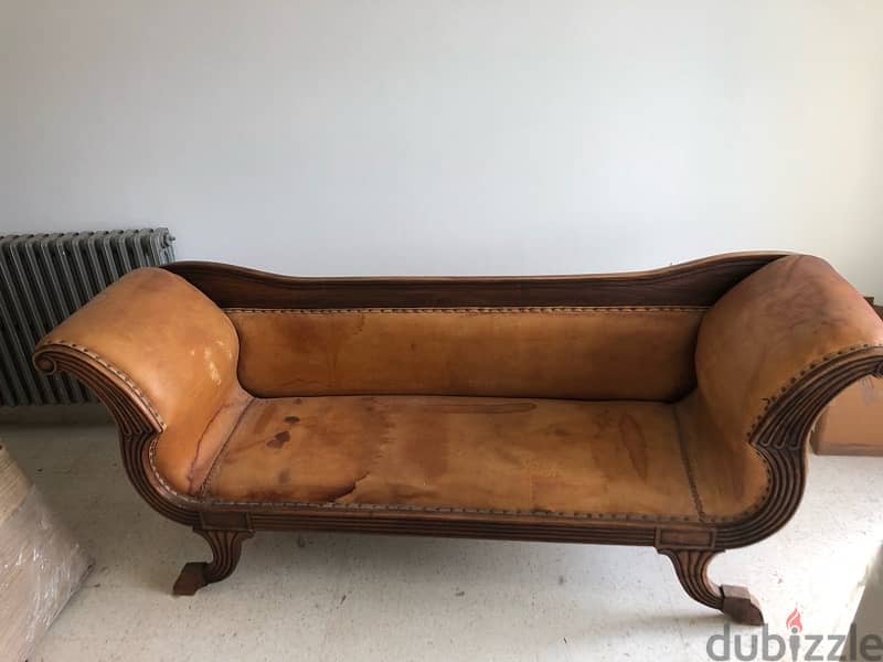 Massive wood leather sofa - Antique 1