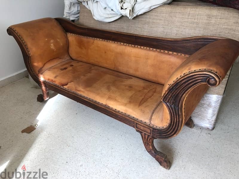 Massive wood leather sofa - Antique 2