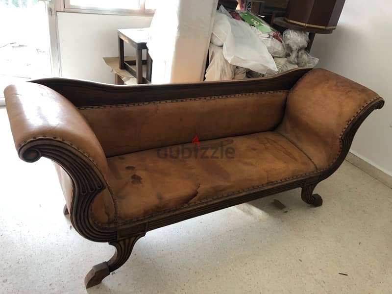 Massive wood leather sofa - Antique 4