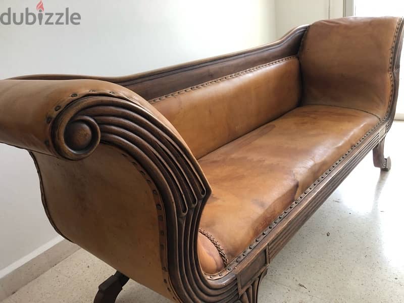 Massive wood leather sofa - Antique 6