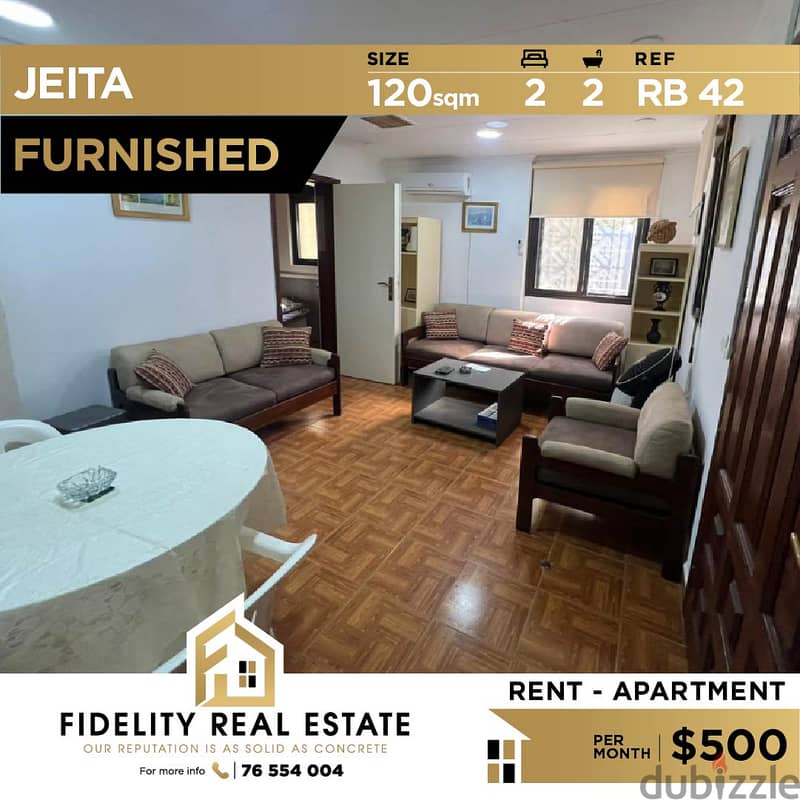 Apartment in Jeita for rent - Furnished RB42 شقة للإيجار في جعيتا 0