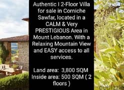 Authentic l Mountain View 2-Floor Villa for Sale in Corniche Sawfar.