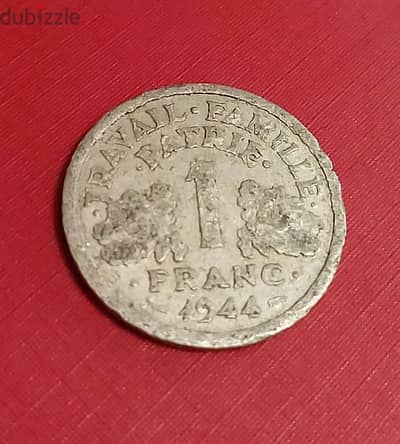 1944 France Vichy  WWII 1 Franc Bazor