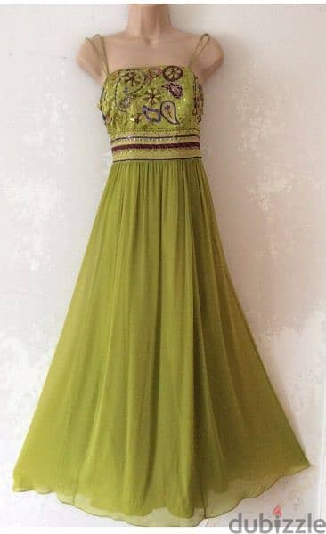 Monsoon lime green silk maxi evening dress size 42 (40) فستان سهرة 0