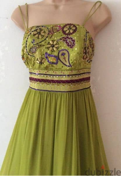 Monsoon lime green silk maxi evening dress size 42 (40) فستان سهرة 1