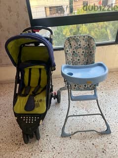 stroller and high chair