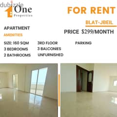Brand new Apartment for RENT,in BLAT/JBEIL, with a great sea view.