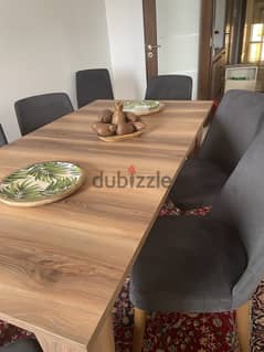 wooden expandable table with 8 chairs with Dersoir طاولة قابلة للتوسيع
