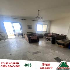 400$ Cash/Month!! Apartment For Rent In Zouk Mosbeh!! Open Sea View!!