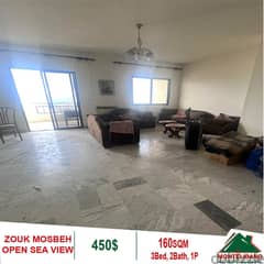 450$ Cash/Month!! Apartment For Rent In Zouk Mosbeh!! Open Sea View!!
