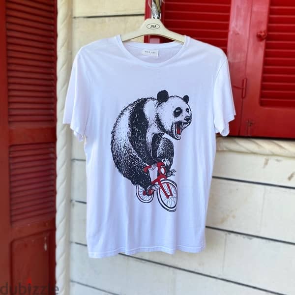 PIER ONE Panda On A Bicycle White T-Shirt. 0