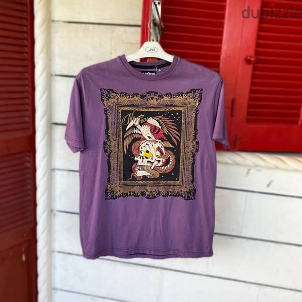 NO FEAR Purple Skull Graphic Vintage T-Shirt. 0