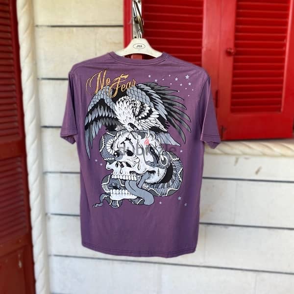 NO FEAR Purple Skull Graphic Vintage T-Shirt. 1