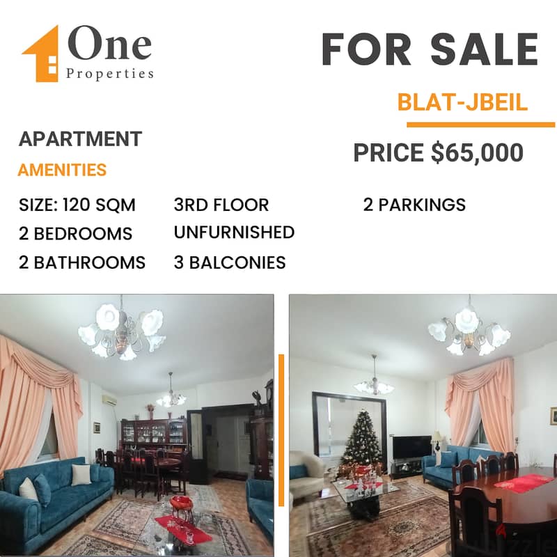 APARTMENT for SALE,in BLAT/JBEIL, with a mountain & sea view 0