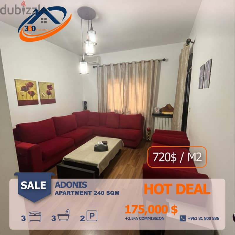 APARTMENT FOR SALE IN ADONIS 240 SQM/730$ شقة للبيع في ادونيس 0