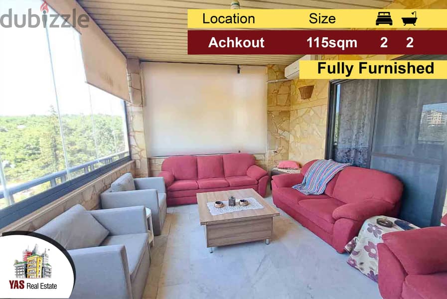 Achkout 115m2 | Fully Furnished | Quiet Street | Mountain View | DA | 0